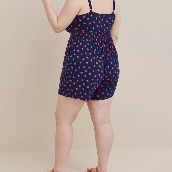 Torrid Mini Super Soft Strawberry Fields V Neck Romper Blue size 2 - Picture 2 of 7